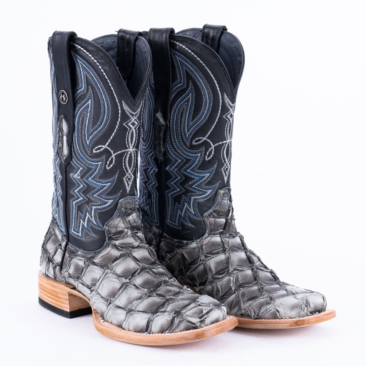 TANNER MARK MEN'S EXOTIC LEATHER Fish Mockingbird Grey Cowboy Boots - Rancho Sementalvariable